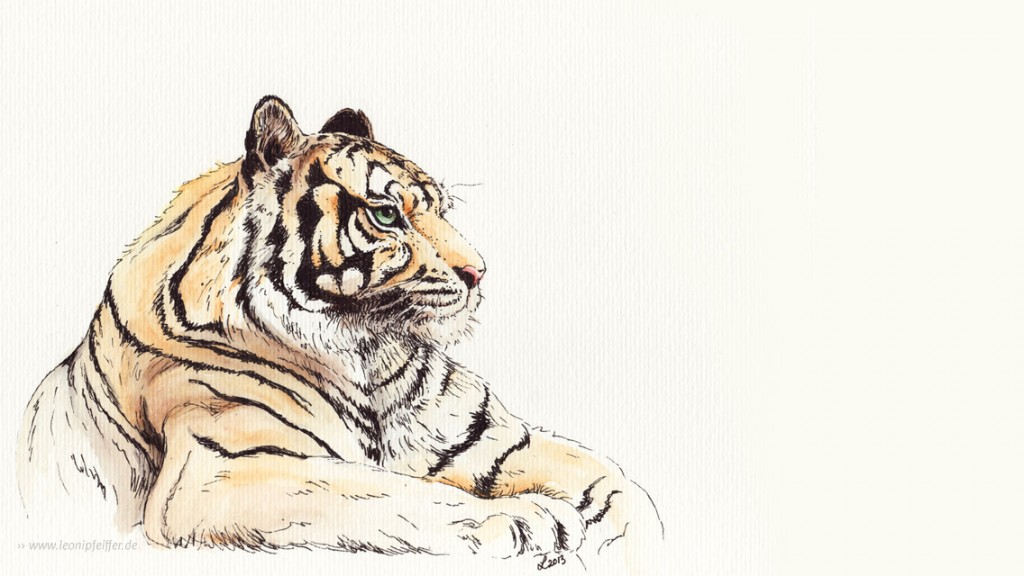 Tiger mit Tusche – Der Wachende – Wallpaper