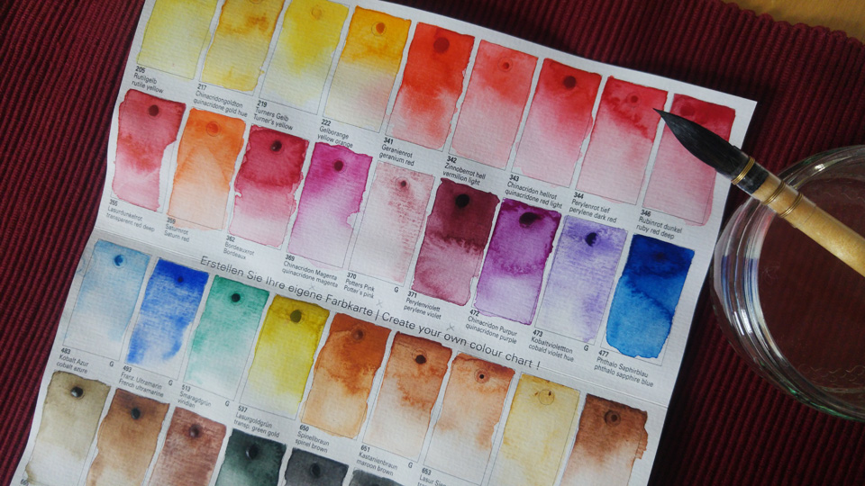 Praktisch zur Beurteilung der Farben und ihrer Eigenschaften sind sogenannte Dot Cards der Hersteller.