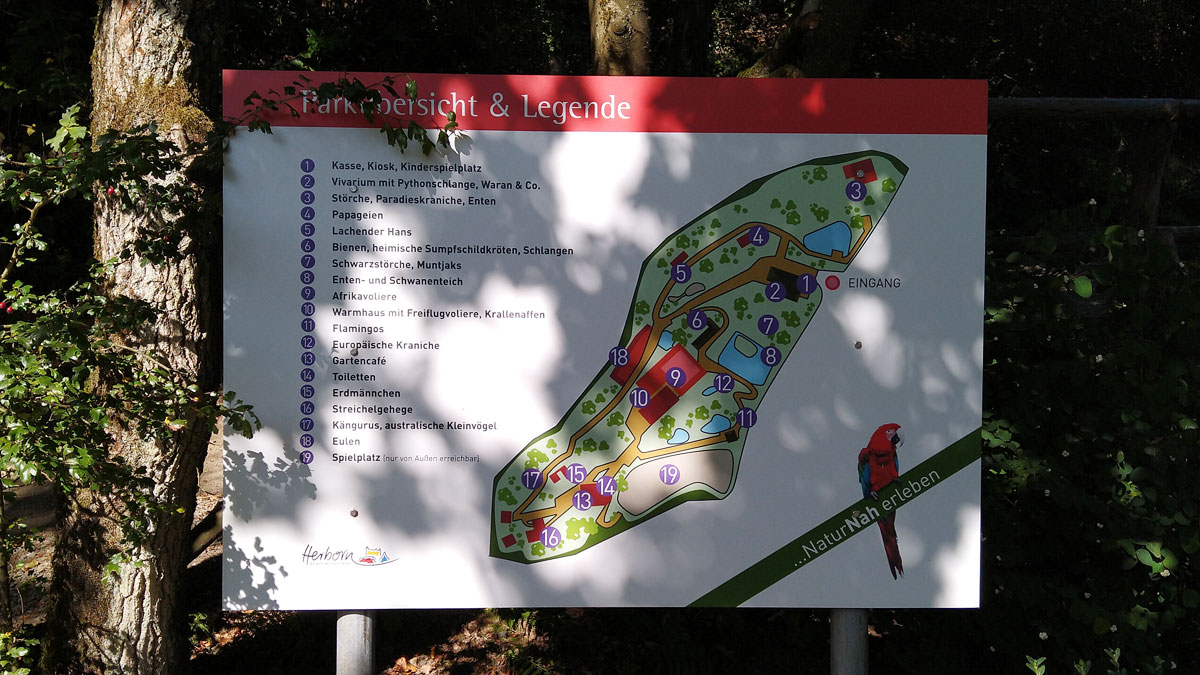 Der Lageplan des Tier- und Vogelparks in Herborn Uckersdorf.