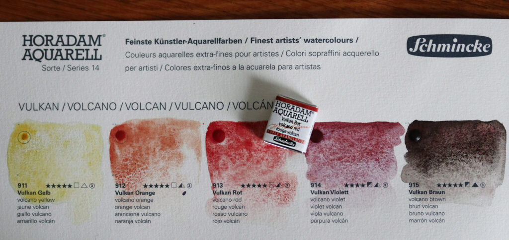 Schmincke Horadam Aquarell Supergranulation Edition Farbset "Vulkan / Vulcano" mit seltenen roten, granulierenden Pigmenten