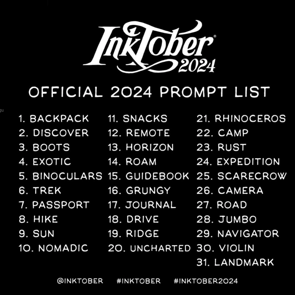 Offizielle Inktober 2024 Prompt List von Jake Parker.