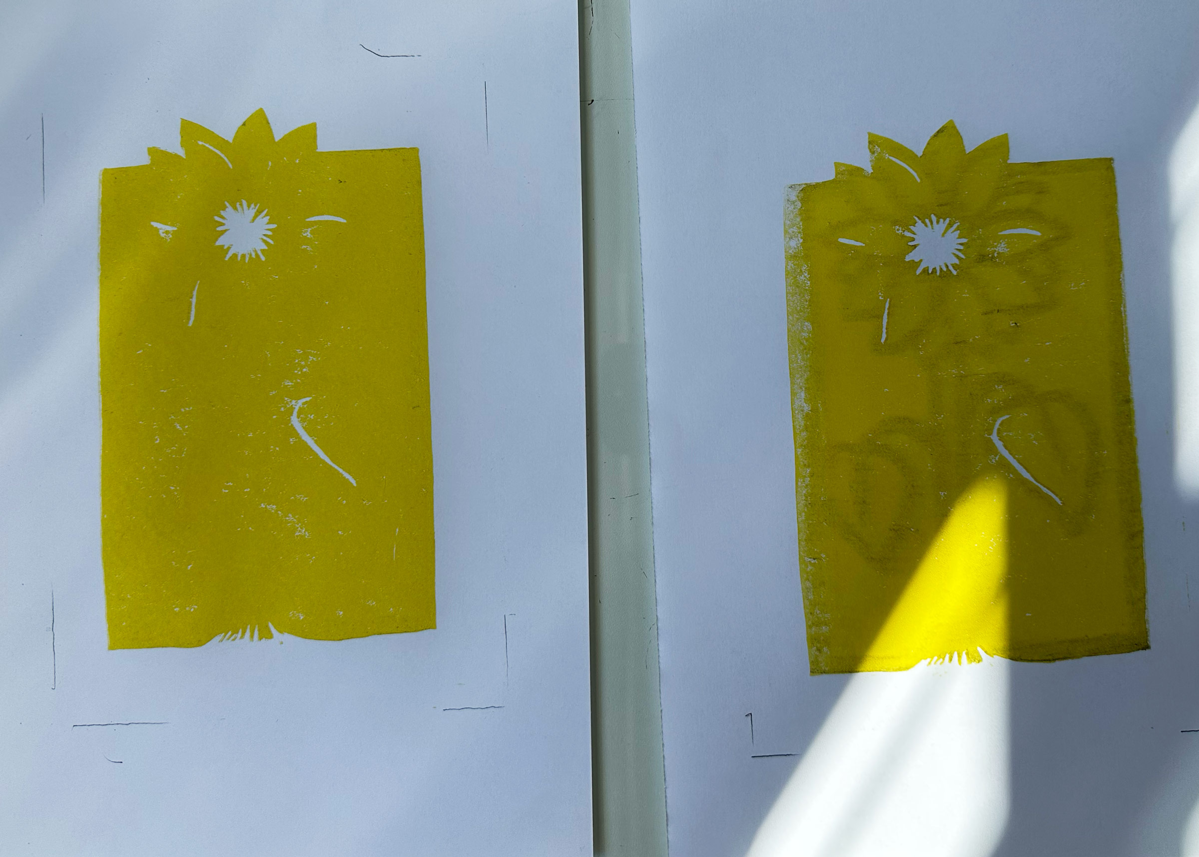 Erster Abzug links, dritter rechts auf dem man den angelösten Marker bereits sieht.