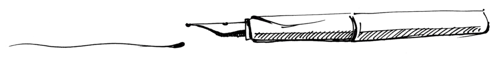 Schnelle Skizze eines liegenden Füllers mit schwarzer Tinte.