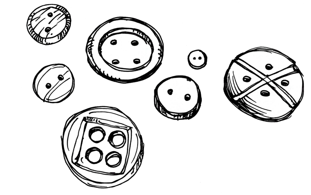 Ellipsen-Übung mit Knöpfen: verschiedene Formen schnell gezeichnet mit Fineliner.