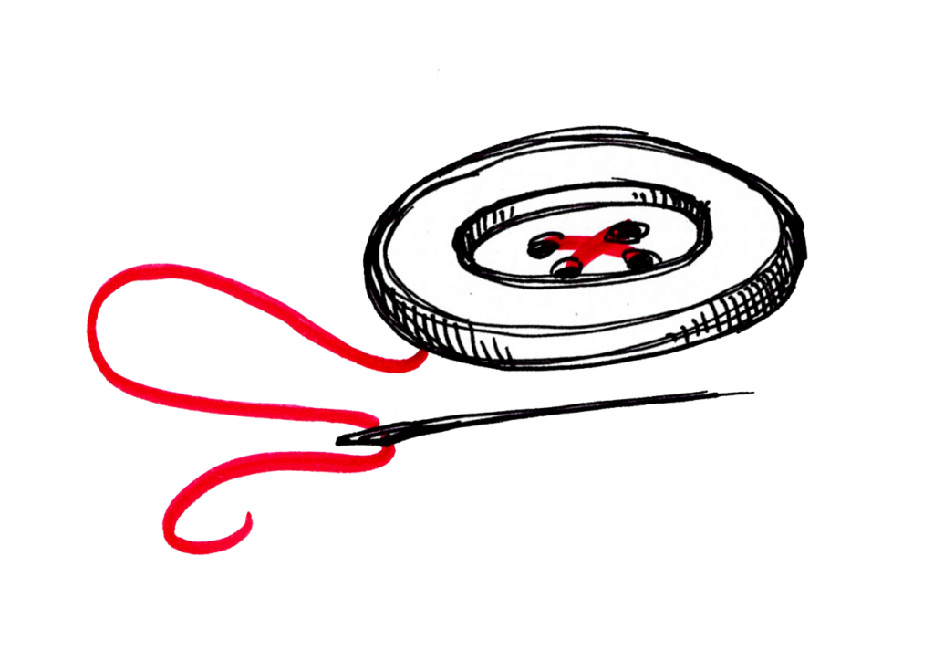 Scribble eins Knopfes mit Nadel und Faden